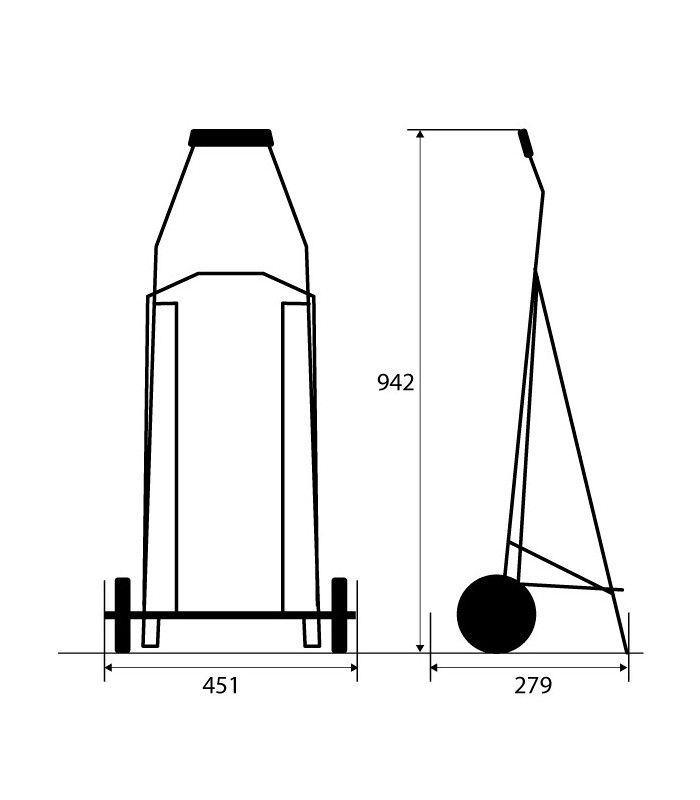 Dimensions Caddie 2 roues bleu écossais 40L, poussette de marché fabriqué en france