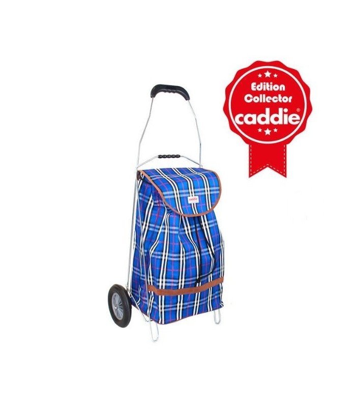 Caddie 2 roues bleu écossais 40L, poussette de marché fabriqué en france