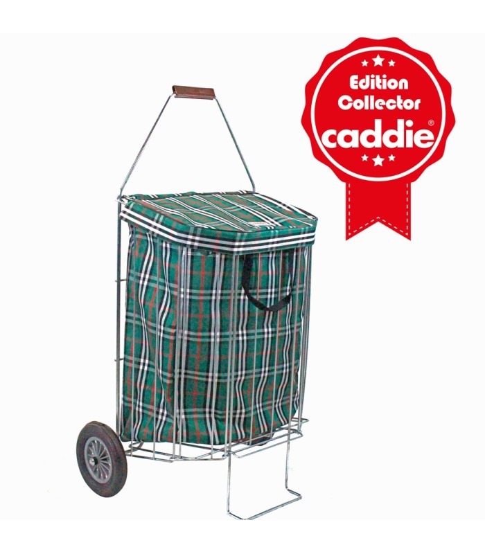 Caddie 2 roues pliant écossais vert - poussette de marché 60 litres fabriquée en france