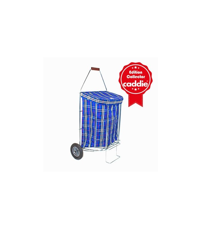 Caddie XL 60L Bleu Ecossais avec Cage pliable - poussette de marché 2 roues