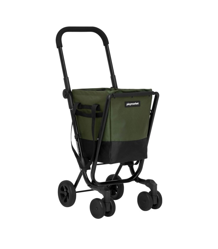 Chariot de Marché à Pousser Easy Go Playmarket - Sac course vert olive - poussette marché 4 roues