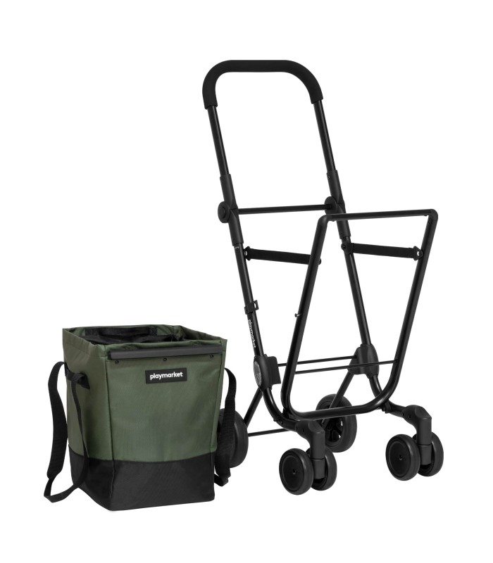 Chariot de Marché à Pousser Easy Go Playmarket - Sac course vert olive - poussette marché 4 roues