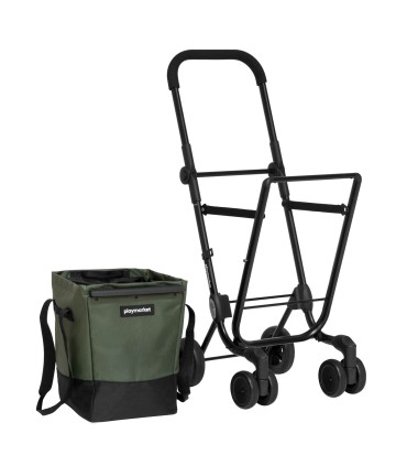 Chariot de Marché à Pousser Easy Go Playmarket - Sac course vert olive - poussette marché 4 roues