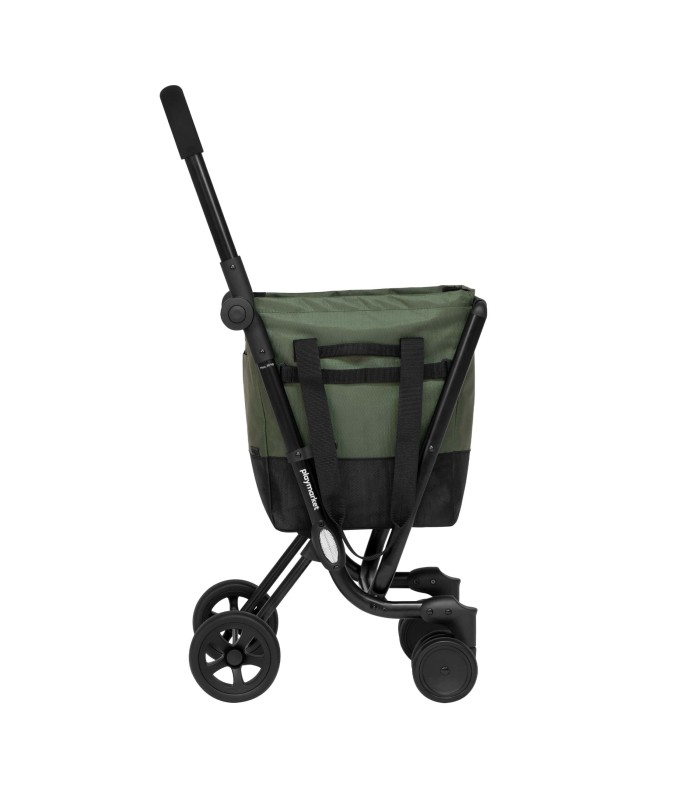 Chariot de Marché à Pousser Easy Go Playmarket - Sac course vert olive - poussette marché 4 roues