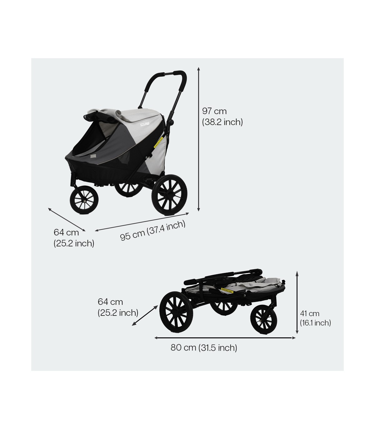 Poussette Chien 3 roues InnoPet Noah Pebble & Stone